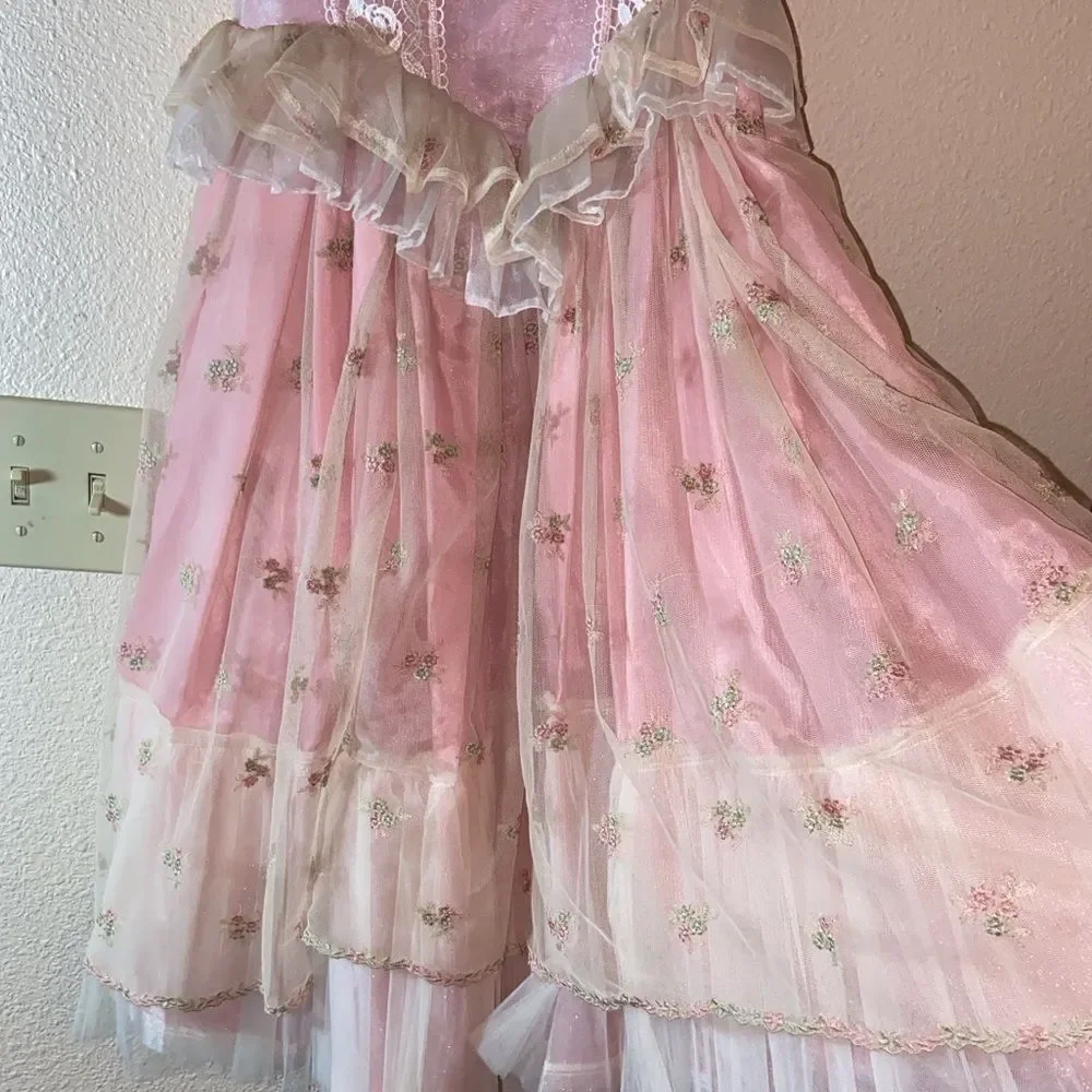 🥰Creaciones Sarahi Elegant Pink and Cream Kids Theater Costume Dress Size 8 Girl